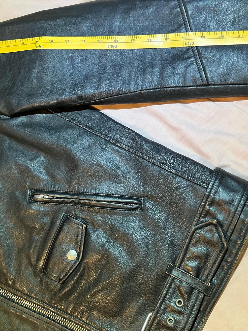 Buck Mason Black Leather Biker Jacket with Belt - Picture 7 of 8